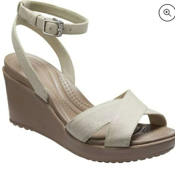 Crocs Leigh II Crossstrap Wedge Sandal Size 9 Oatmeal/Mushroom color - Picture 5 of 16